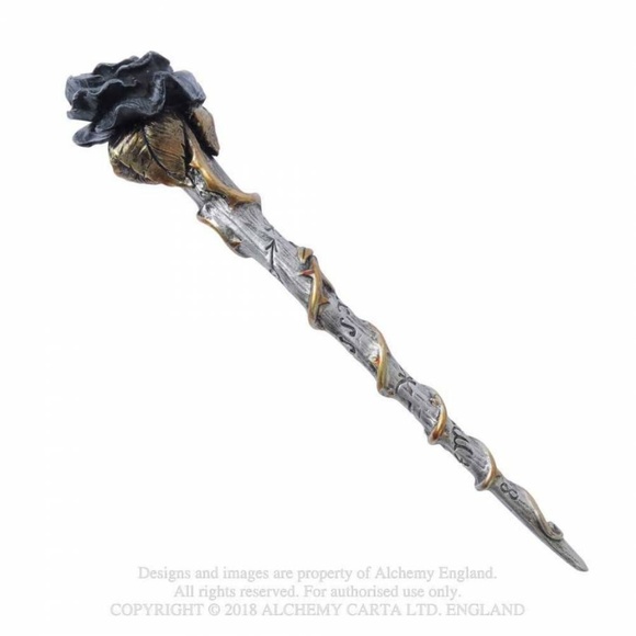DISCONTINUED!!!  Alchemy Gothic Black Rose Wiccan Magick Scepter Resin Wand 11" - Picture 4 of 5